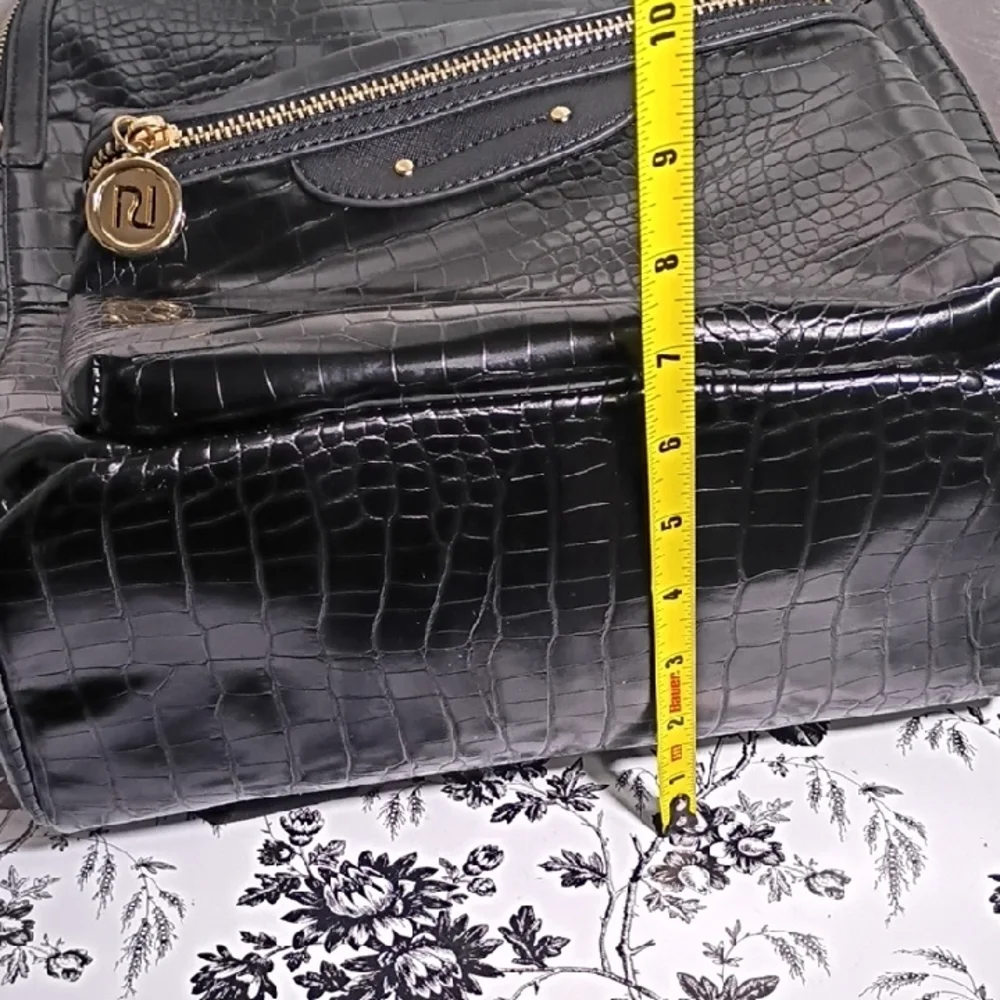 River Island Black Croc-Embossed Backpack with‎ Gold Details